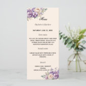 Lavender champagne cream floral wedding menükarte (Stehend Vorderseite)