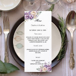 Lavender champagne cream floral wedding menükarte<br><div class="desc">Elegant Floral Dinner Menu for Birthday, Wedding or Special Events Create a beautiful and coordinated table setting with this elegant floral dinner menu. Featuring lavender and champagne, ivory tones with delicate watercolor flowers and greenery, this menu design perfectly matches the invitation suite for a refined and stylish celebration. Ideal for...</div>