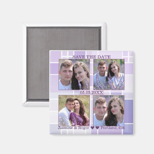 Lavender Checkered Foto Save the Date Magnet (Vorderseite/Rückseite)