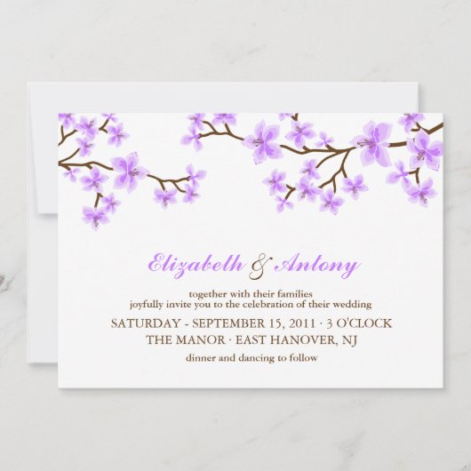 Lavender Cherry Blossoms Hochzeit Einladung (Vorderseite)