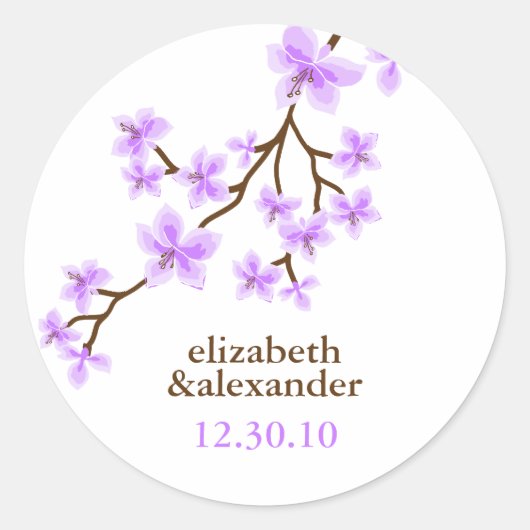 Lavender Cherry Blossoms Hochzeit Runder Aufkleber (Vorderseite)