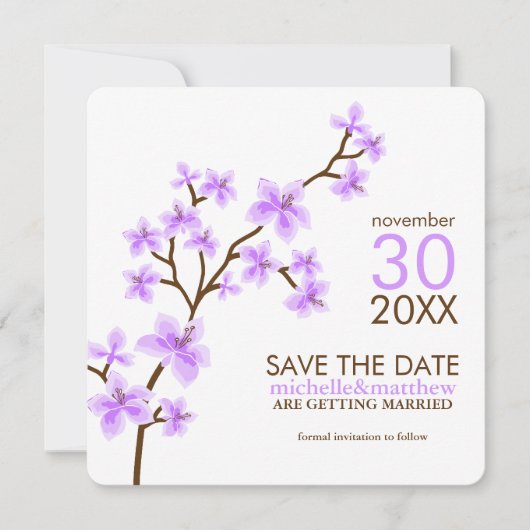 Lavender Cherry blüht Save the Date Einladung (Vorderseite)