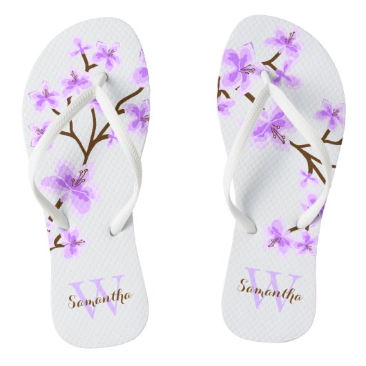 Lavender Cherry Blüten Mit Monogramm Badesandalen (Fußbett)