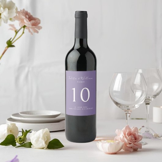 Lavender | Chic Table Number Wedding Wine Label  Weinetikett