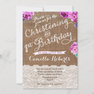Lavender Christening und 1. Geburtstag Einladungsk Einladung