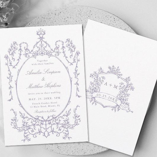 Lavender Classic Floral Frame Wedding            Einladung