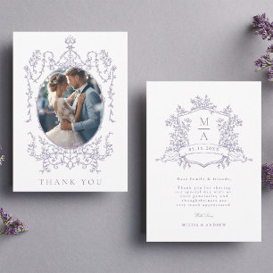 Lavender Classic Floral Rahmen Hochzeitsfoto      Dankeskarte