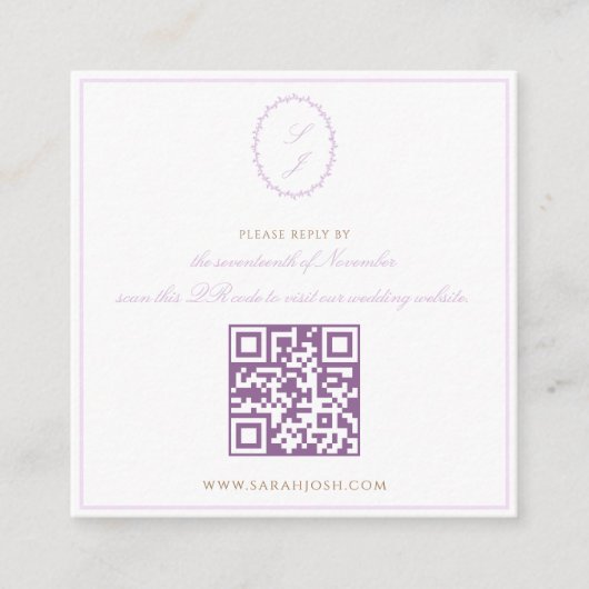 Lavender Classic Monogram QR UAWG Wedding Begleitkarte (Vorderseite)