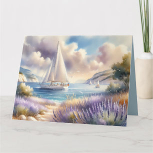 Lavender Coast Sailboat Wasserfarbe Szene Karte