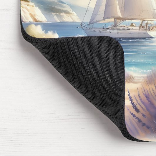Lavender Coast Sailboat Wasserfarbe Szene Mousepad (Ecke)