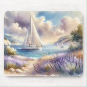 Lavender Coast Sailboat Wasserfarbe Szene Mousepad (Vorne)