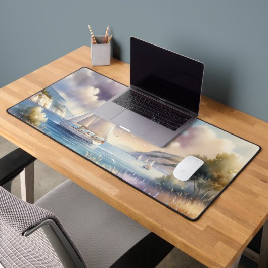 Lavender Coast Sailboat Wasserfarbe Szene Schreibtischunterlage (Büro 2)