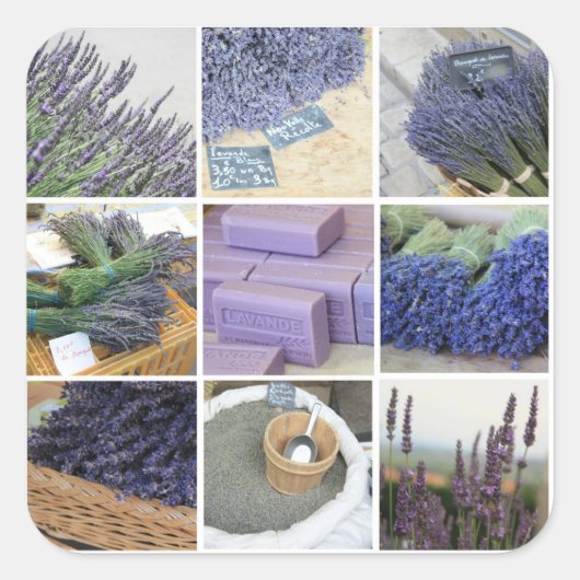 Lavender Collage Quadratischer Aufkleber (Vorderseite)