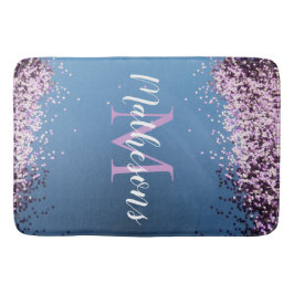 Lavender Confetti auf Blue Monogram Name Fun Badematte