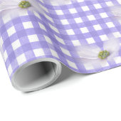 Lavender Cosmos Blume über Gingham Geschenkpapier (Rolleneckpunkt)