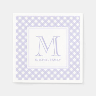 Lavender Country Style Gingham Pattern Monogram Serviette