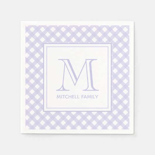 Lavender Country Style Gingham Pattern Monogram Serviette (Vorderseite)