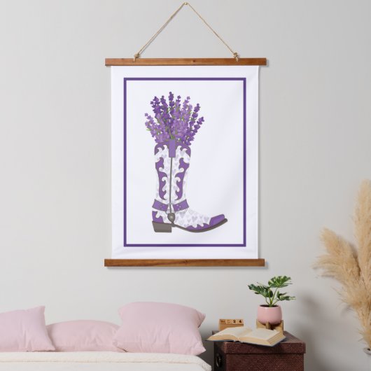 Lavender Cowboy Boot Wandteppich Mit Holzrahmen (Schlafzimmer)