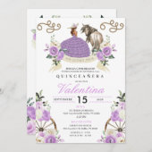 Lavender Cowgirl Ranch Pferde Rose Quinceañera Einladung (Vorne/Hinten)