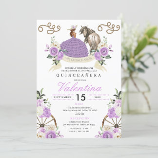 Lavender Cowgirl Ranch Pferde Rose Quinceañera Einladung