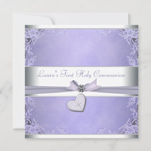 Lavender Cross Girls Lila Erste Kommune Einladung (Vorderseite)