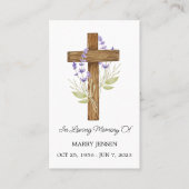 Lavender Cross Memorial Funeral Prayer Card Visitenkarte (Vorderseite)