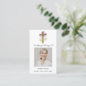 Lavender Cross Memorial Photo Funeral Prayer Card Visitenkarte (Stehend Vorderseite)