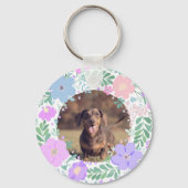 Lavender Dachshund Custom Photo & Name - Floral Schlüsselanhänger (Rückseite)
