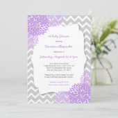 Lavender Dahlia Kinderdusche / lila grau Einladung (Stehend Vorderseite)