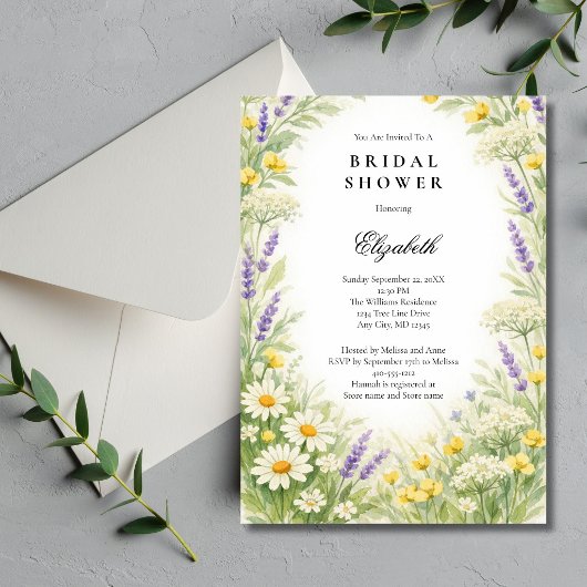 Lavender Daises Wildflowers Greenery Bridal Shower Einladung