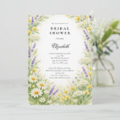 Lavender Daises Wildflowers Greenery Bridal Shower Einladung (Stehend Vorderseite)