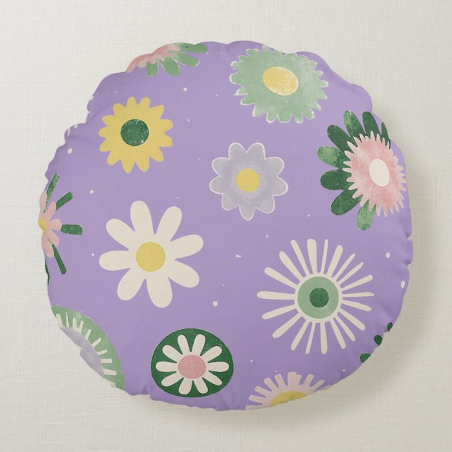 Lavender Daisy Round Pillow Rundes Kissen (Vorderseite)