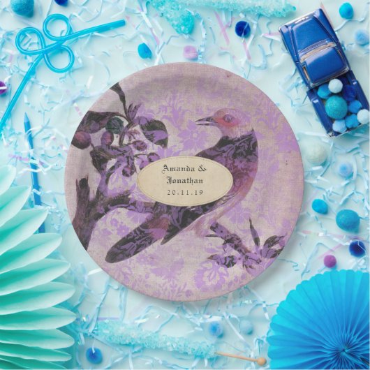 Lavender Damask Bird Wedding Pappteller (Party)
