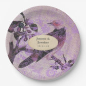 Lavender Damask Bird Wedding Pappteller (Vorderseite)