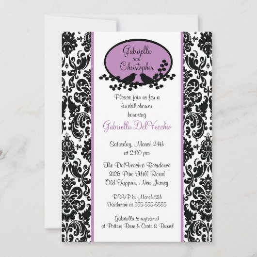 Lavender Damask Bridal Dusche Einladung (Vorderseite)
