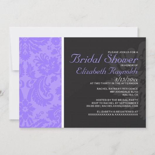 Lavender Damask Bridal Dusche Einladungen (Vorderseite)