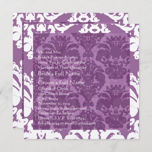 Lavender Damask Einladung (Vorne/Hinten)