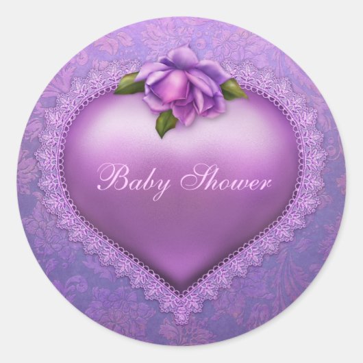 Lavender Damask Heart Runder Aufkleber (Vorderseite)