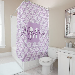 Lavender Damask Mit Monogramm Duschvorhang mit Nam