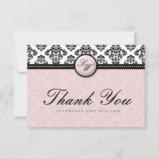 Lavender Damask Monogram Wedding Dankeschön Card Dankeskarte (Vorderseite)