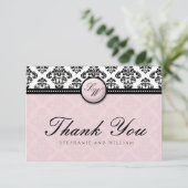 Lavender Damask Monogram Wedding Dankeschön Card Dankeskarte (Stehend Vorderseite)