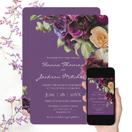 Lavender Dark Moody Elegant Floral Wedding Einladung