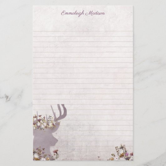 Lavender Deer Dreamy Boho Chic Monogram Briefpapier (Vorderseite)