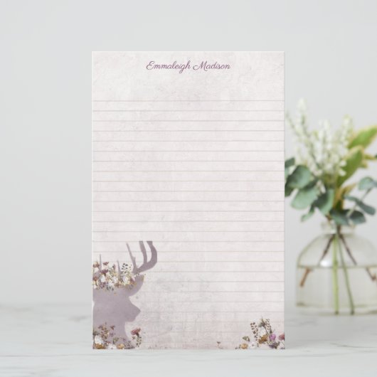 Lavender Deer Dreamy Boho Chic Monogram Briefpapier (Stehend Vorderseite)