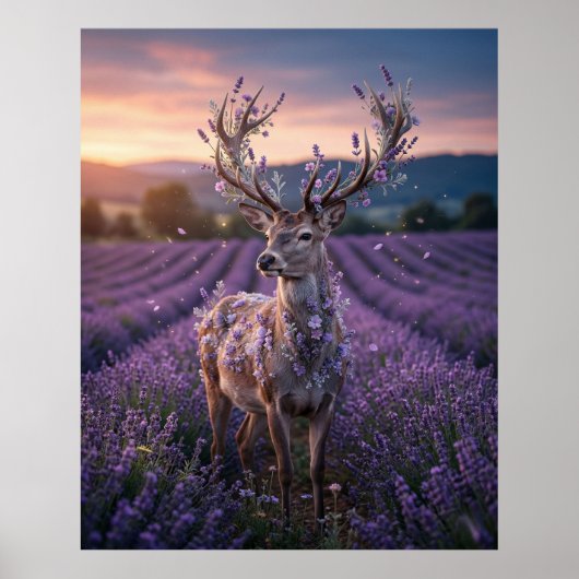 Lavender Deer Twilight Field Poster (Vorne)