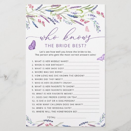 Lavender, der Braut das beste Duschspiel kennt (Vorderseite)