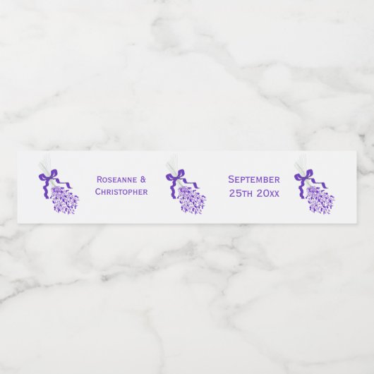Lavender Design Wedding Wasserflaschenetikett (Einzelnes Label)