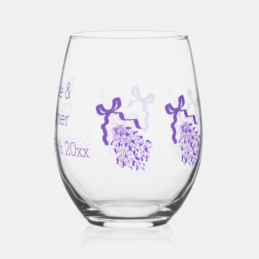 Lavender Design Wedding Weinglas Ohne Stiel (Rückseite)