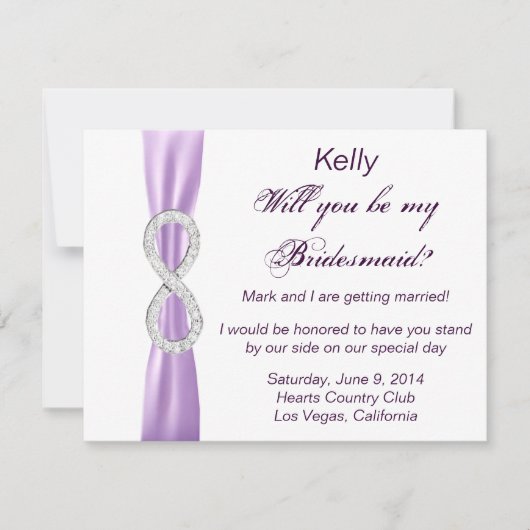 Lavender Diamond Infinity Wedding Bridesmaid Card Einladung (Vorderseite)