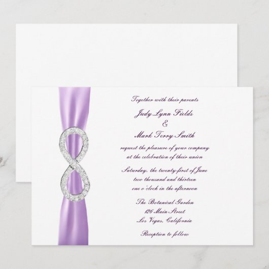 Lavender Diamond Infinity Wedding Einladung (Vorne/Hinten)